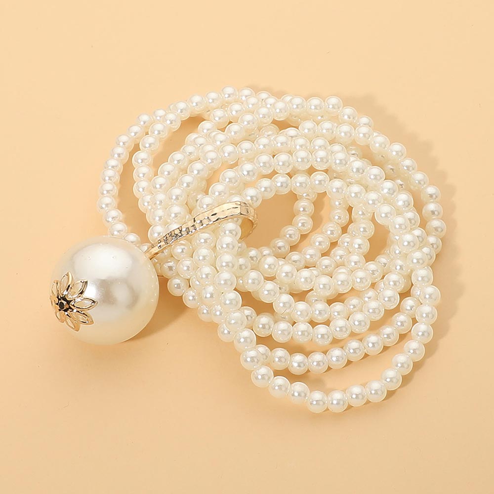 9PCS Bold Pearl Drop Multi Strand Stretch Layered Bracelet Set Elegant Stackable Fashion Pearl Beaded Wrist Jewelry for Women