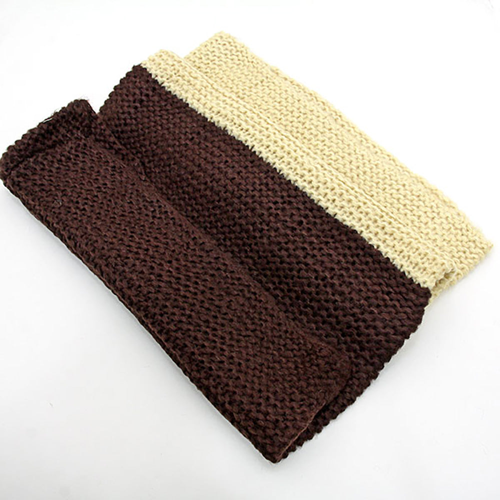 Two-Tone Chunky Knit Infinity Scarf | Brown & Cream Colorblock Loop Scarf
