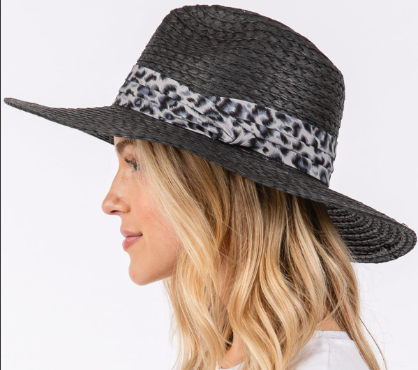 Women's Straw Sun Hat with Leopard Band