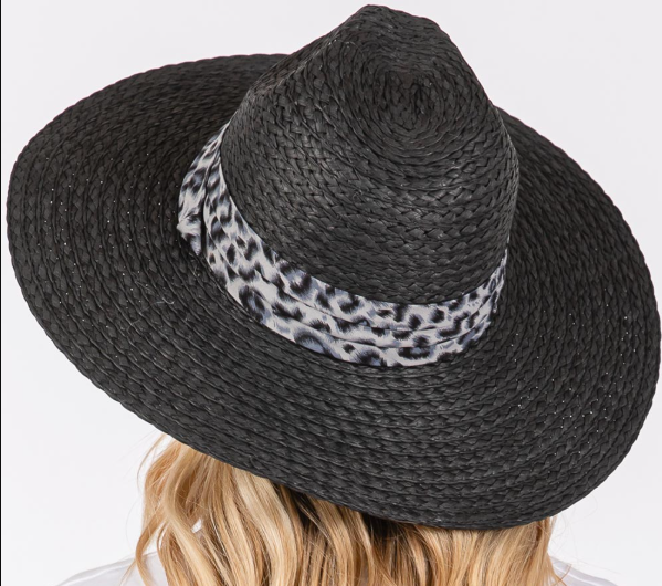 Women's Straw Sun Hat with Leopard Band