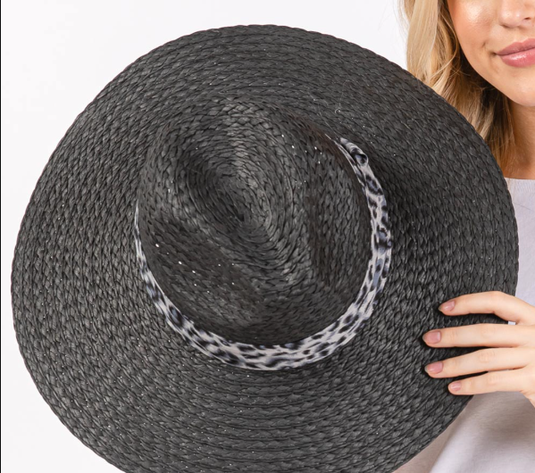 Women's Straw Sun Hat with Leopard Band