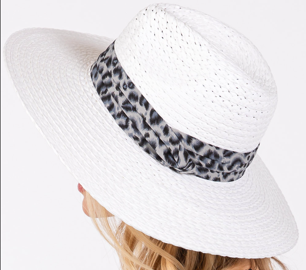 Women's Straw Sun Hat with Leopard Band