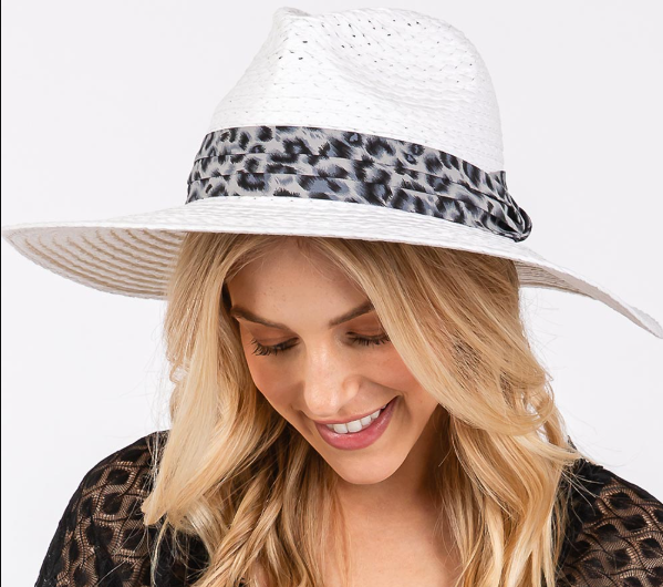 Women's Straw Sun Hat with Leopard Band