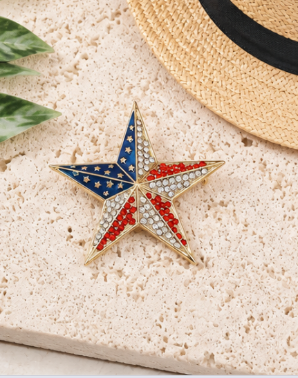 2" x 2" 2pcs American Flag Star Brooch Pin Patriotic Rhinestone Crystal Jewelry Gift
