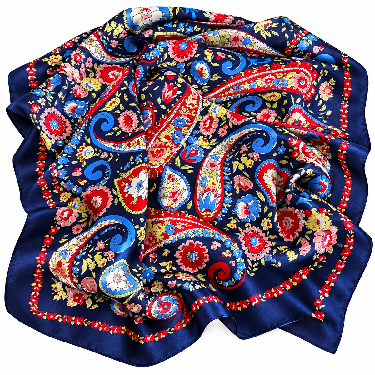 Large Navy Paisley Floral Scarf for Women