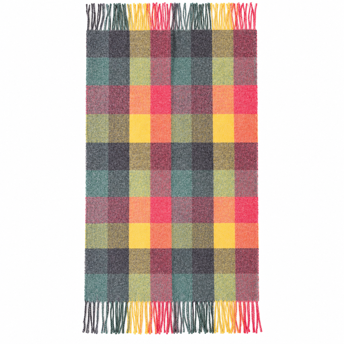 Rainbow Plaid Tassel Scarf – Colorblock Wrap Shawl