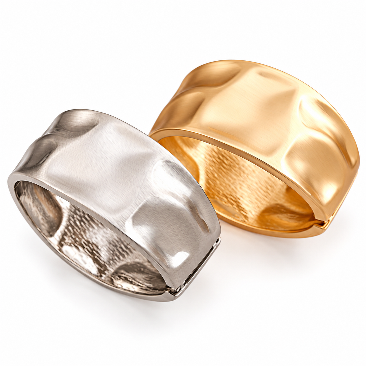 Hammered Cuff Bracelet Set for Women – Gold & Silver Tone, 2 Pieces