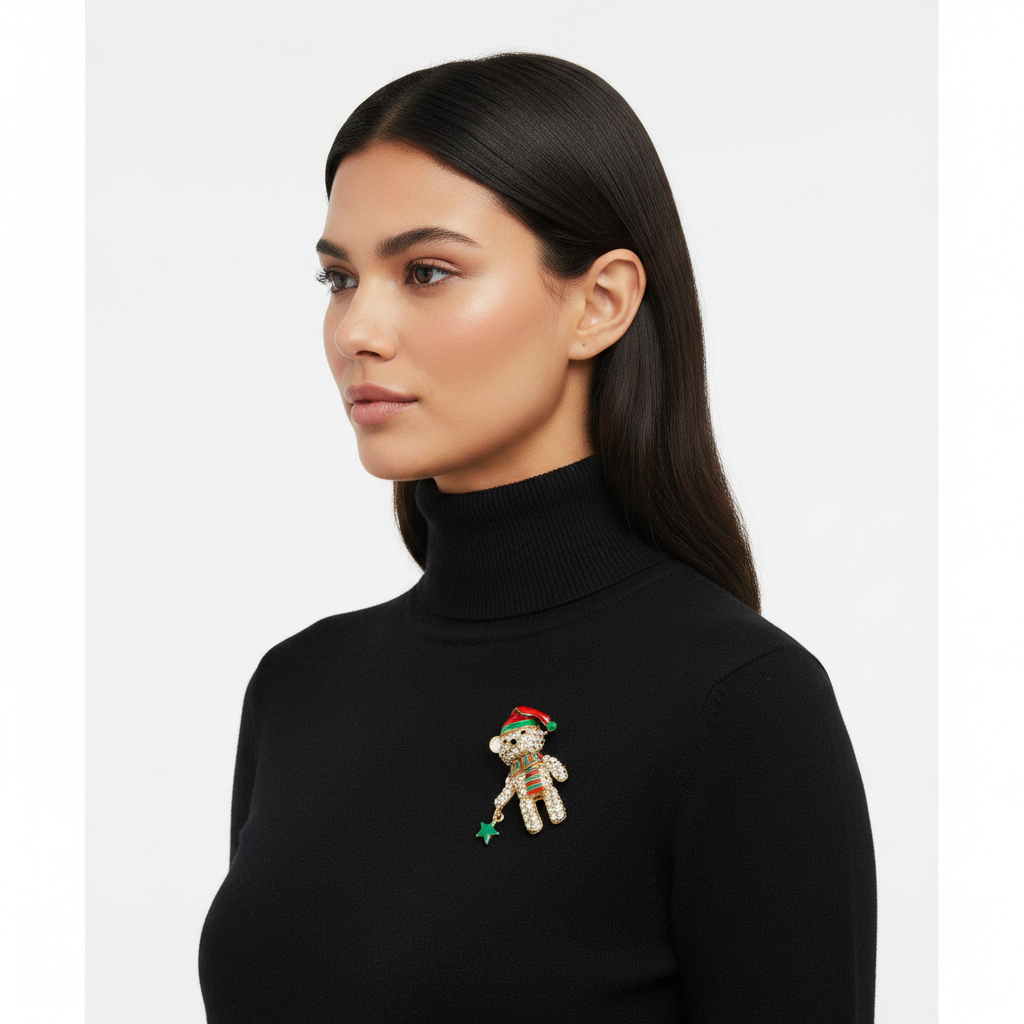 Christmas Bear Brooch Lifestyle Side