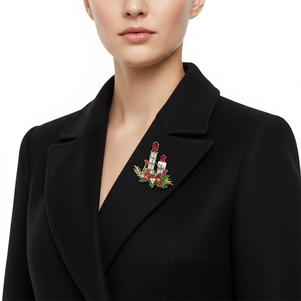 Christmas Candle Brooch – Front Lapel