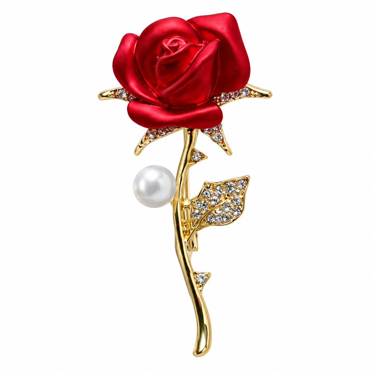 2-Piece Red and Blue Rose Brooch Set with Faux Pearls