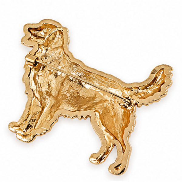 Golden Retriever Dog Brooch Pin in Gold Tone