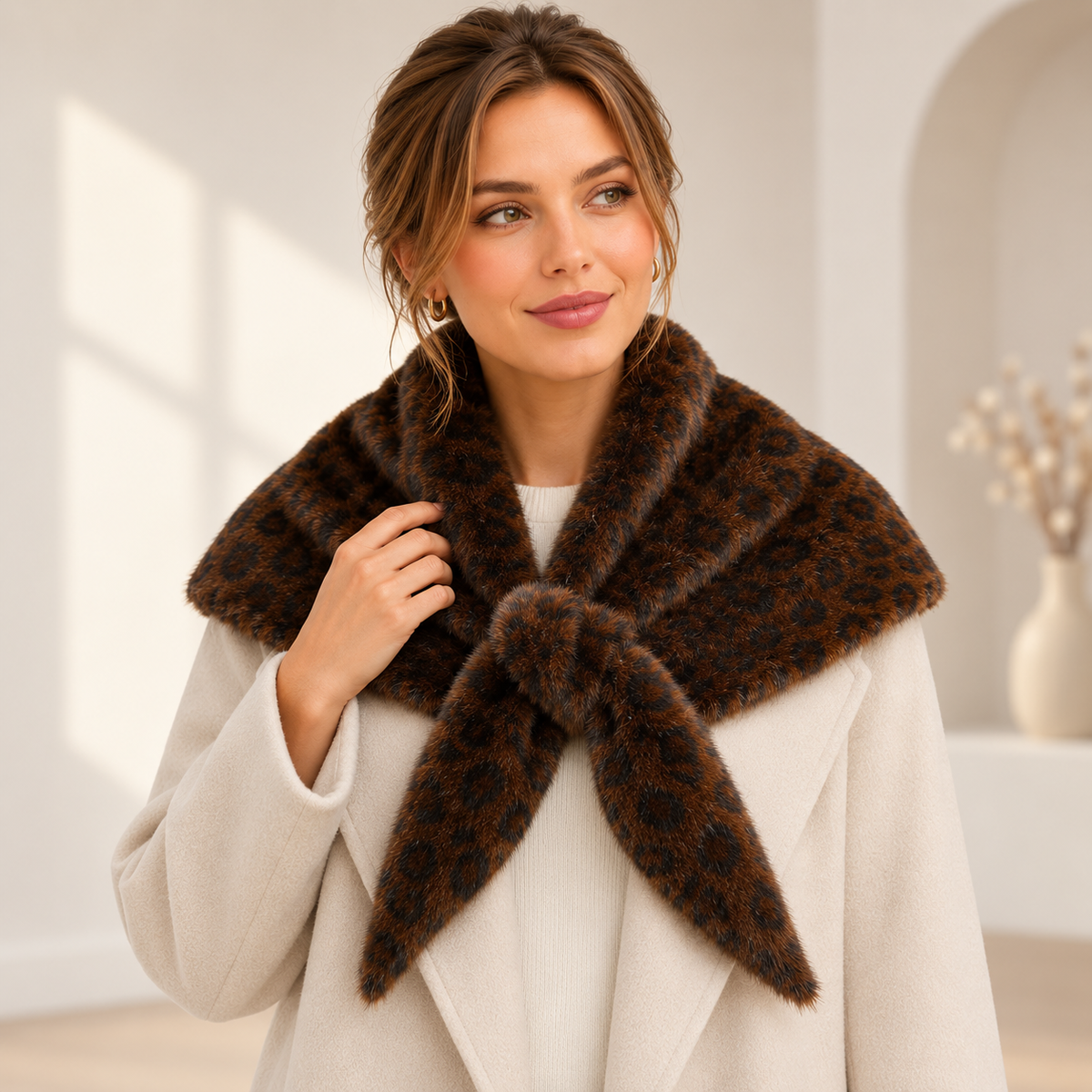 Leopard Print Faux Fur Shoulder Wrap