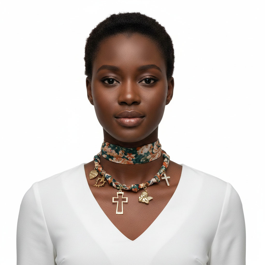 Floral Scarf Necklace – Front Lifestyle
