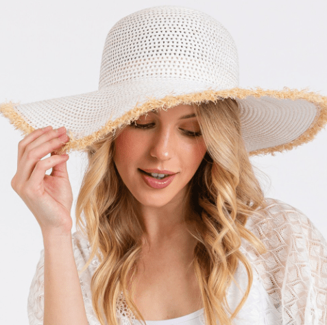Frayed Straw Floppy Sun Hat for Women - Hautefull