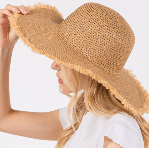 Frayed Straw Floppy Sun Hat for Women - Hautefull
