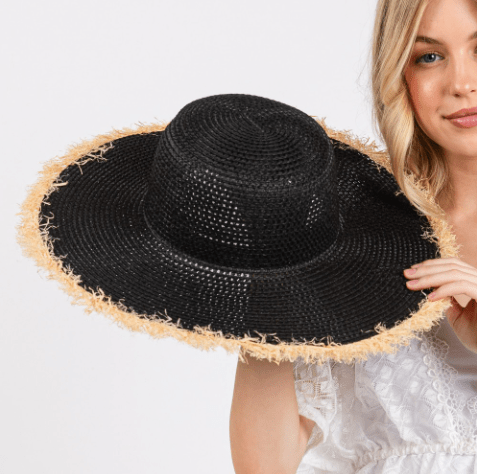 Frayed Straw Floppy Sun Hat for Women - Hautefull