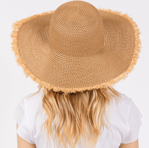 Frayed Straw Floppy Sun Hat for Women - Hautefull