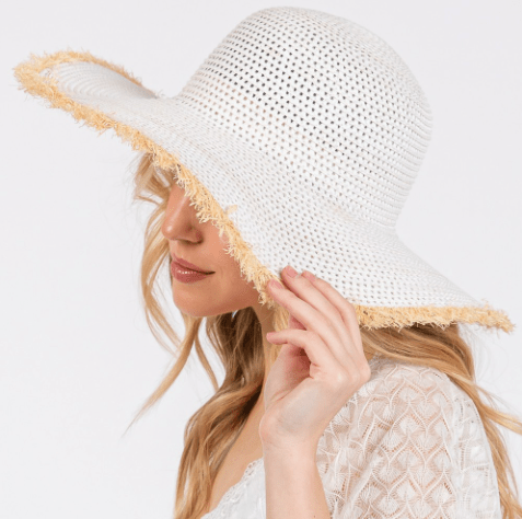 Frayed Straw Floppy Sun Hat for Women - Hautefull