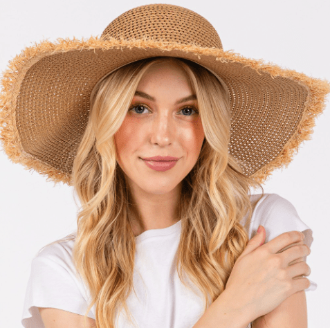 Frayed Straw Floppy Sun Hat for Women - Hautefull