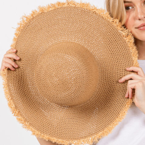 Frayed Straw Floppy Sun Hat for Women - Hautefull