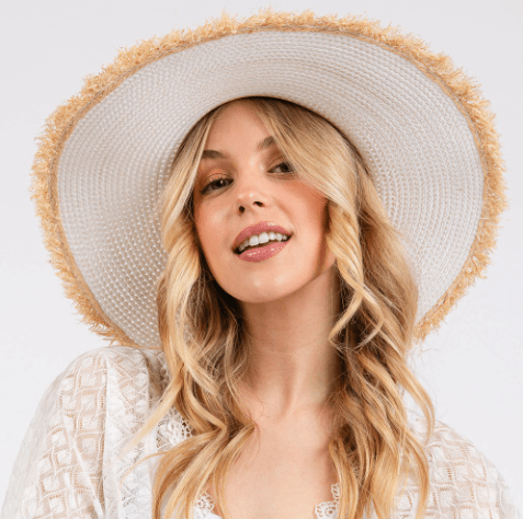 Frayed Straw Floppy Sun Hat for Women - Hautefull
