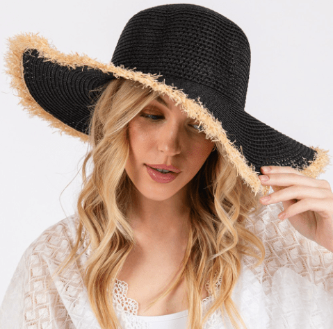 Frayed Straw Floppy Sun Hat for Women - Hautefull