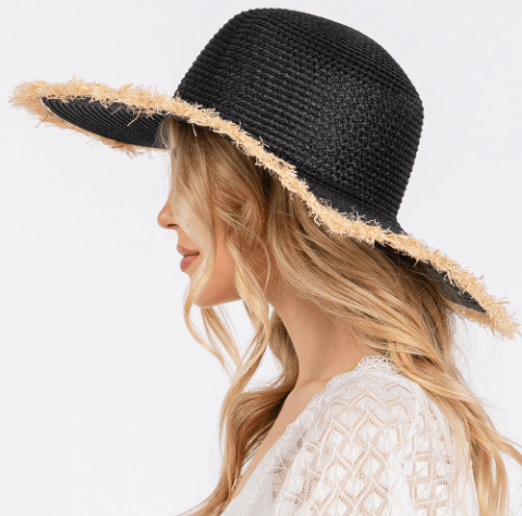 Frayed Straw Floppy Sun Hat for Women - Hautefull