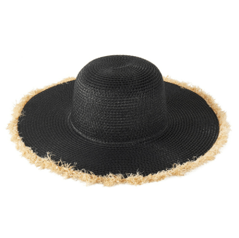 Frayed Straw Floppy Sun Hat for Women - Hautefull