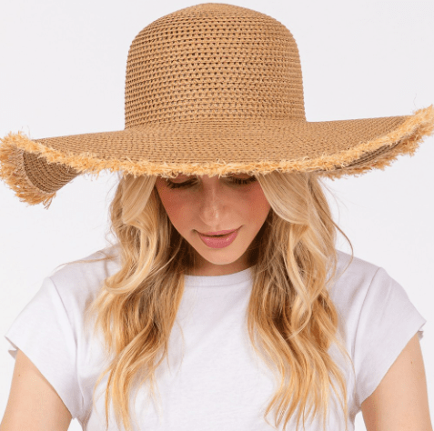 Frayed Straw Floppy Sun Hat for Women - Hautefull
