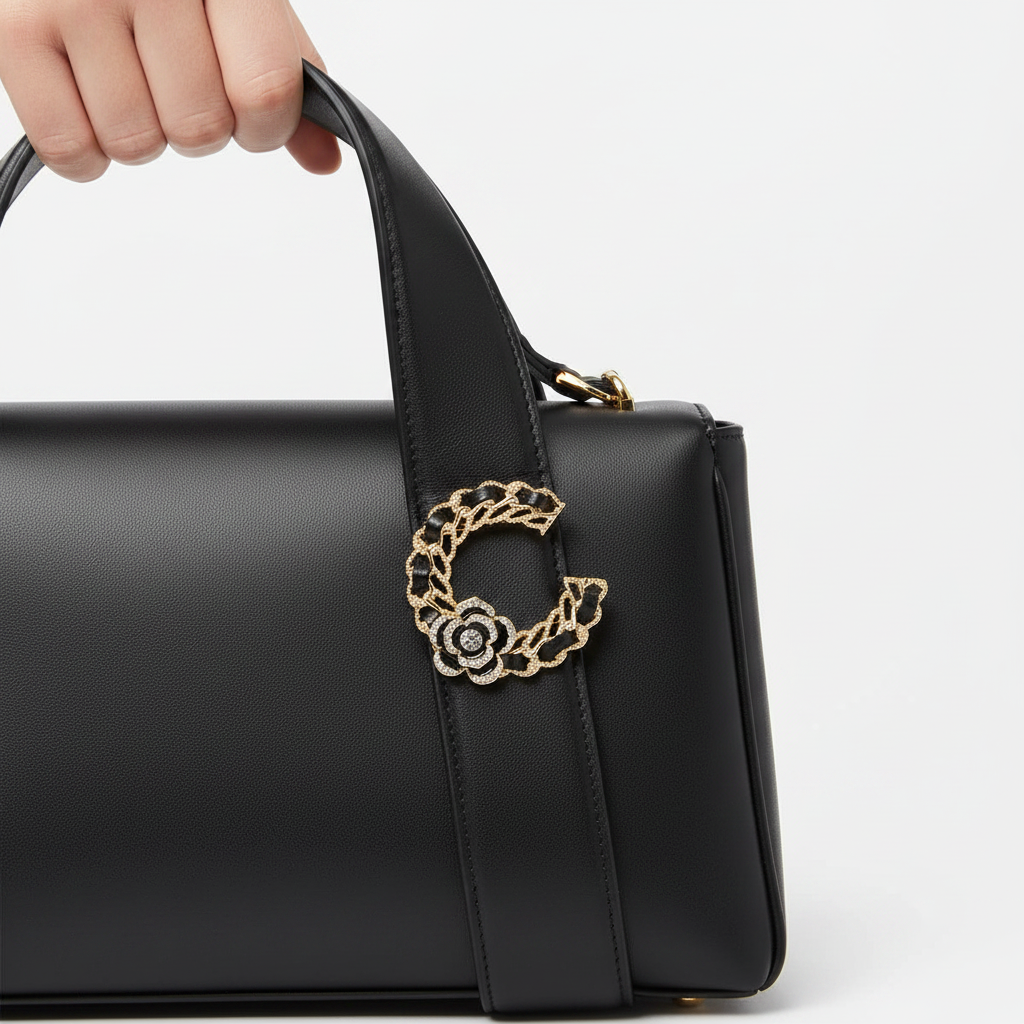 Gold Tone C Brooch Lifestyle Handbag