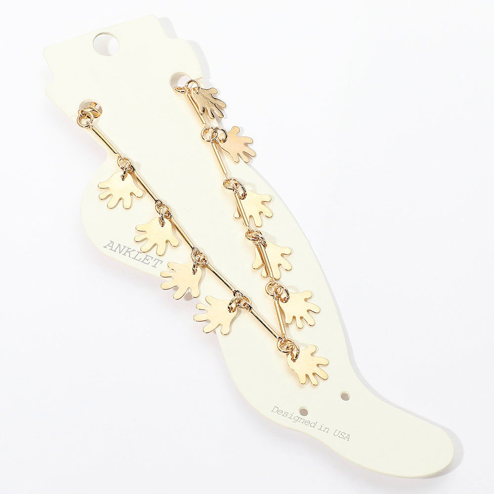 Hand Dangle Metal Link Anklet Fashion Statement Chain Anklet for Women Trendy Gold Tone Layered Ankle Bracelet Summer Jewelry