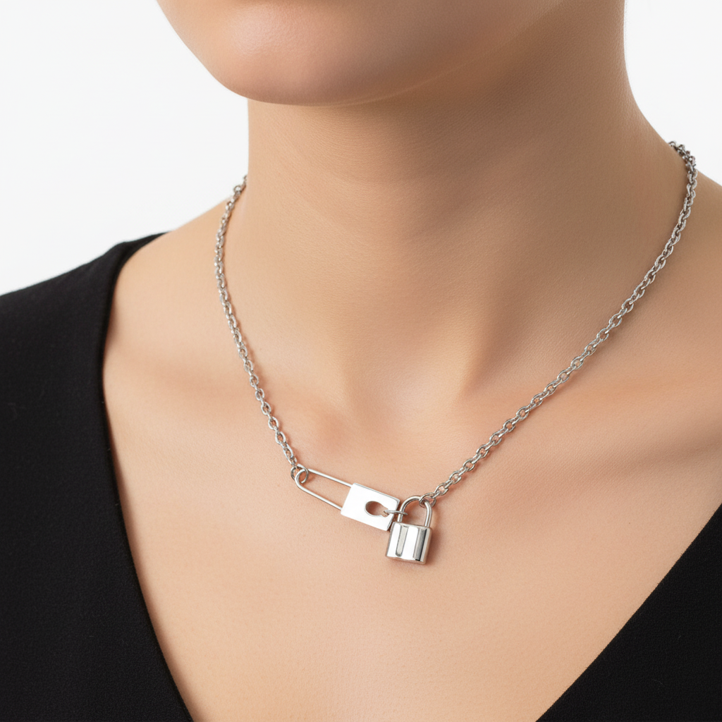 Lock Pendant Necklace — Close-up