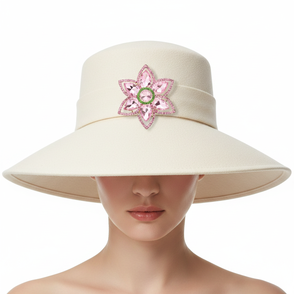 Pink Crystal Flower Brooch - Hat Styling