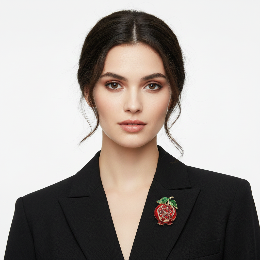 Pomegranate Brooch on Jacket Lapel