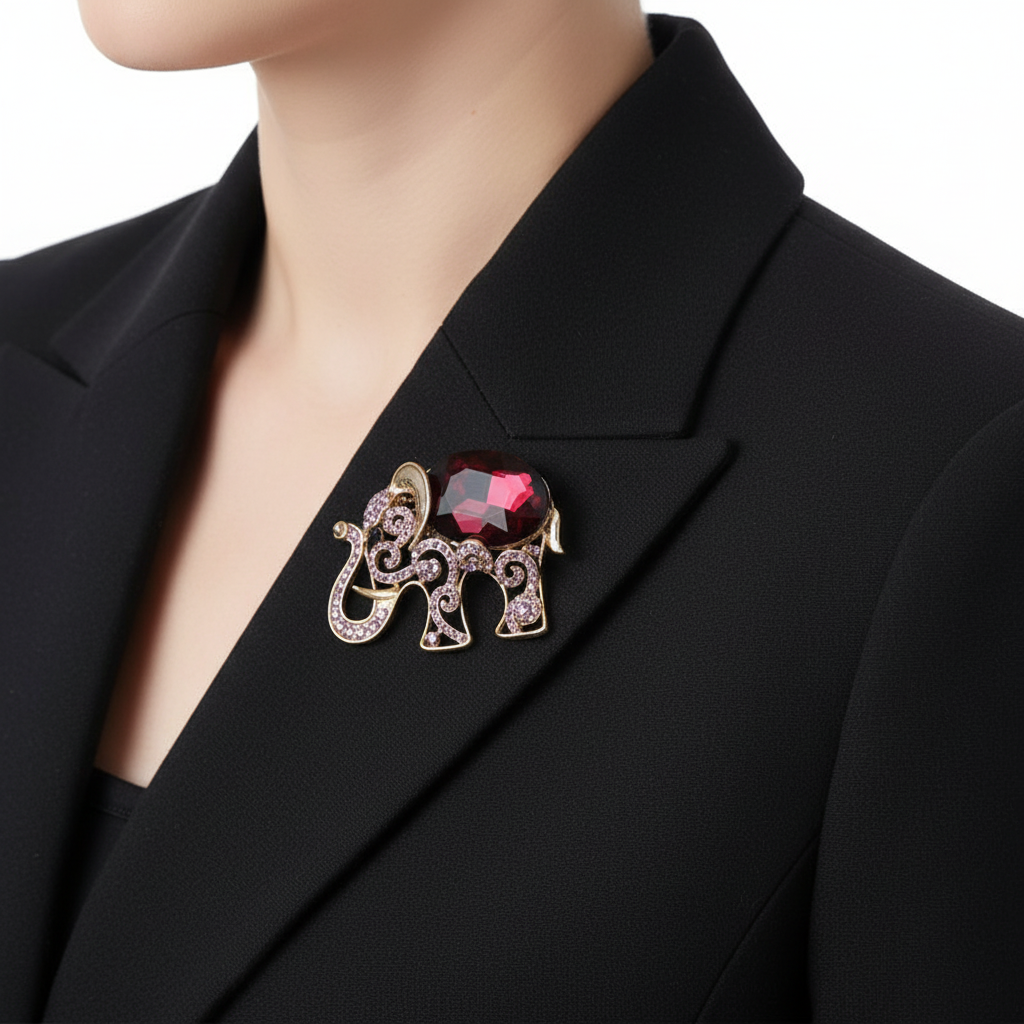 Red Elephant Brooch Side