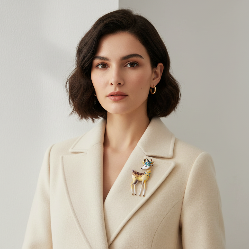 Reindeer Brooch on Coat Lapel