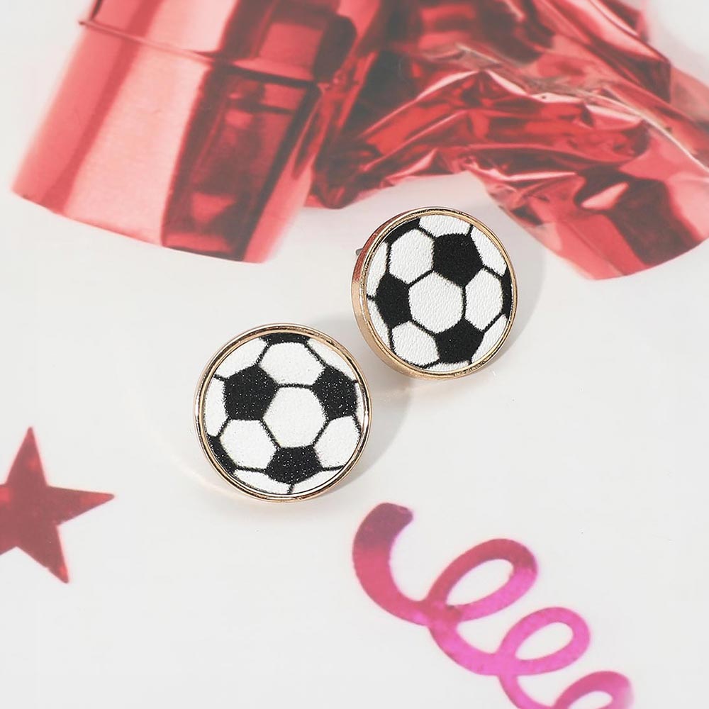 Soccer Ball Stud Earrings Gold Tone Enamel Sports Stud Earrings Game Day World Cup Soccer Fan Jewelry Lightweight Athletic Gift
