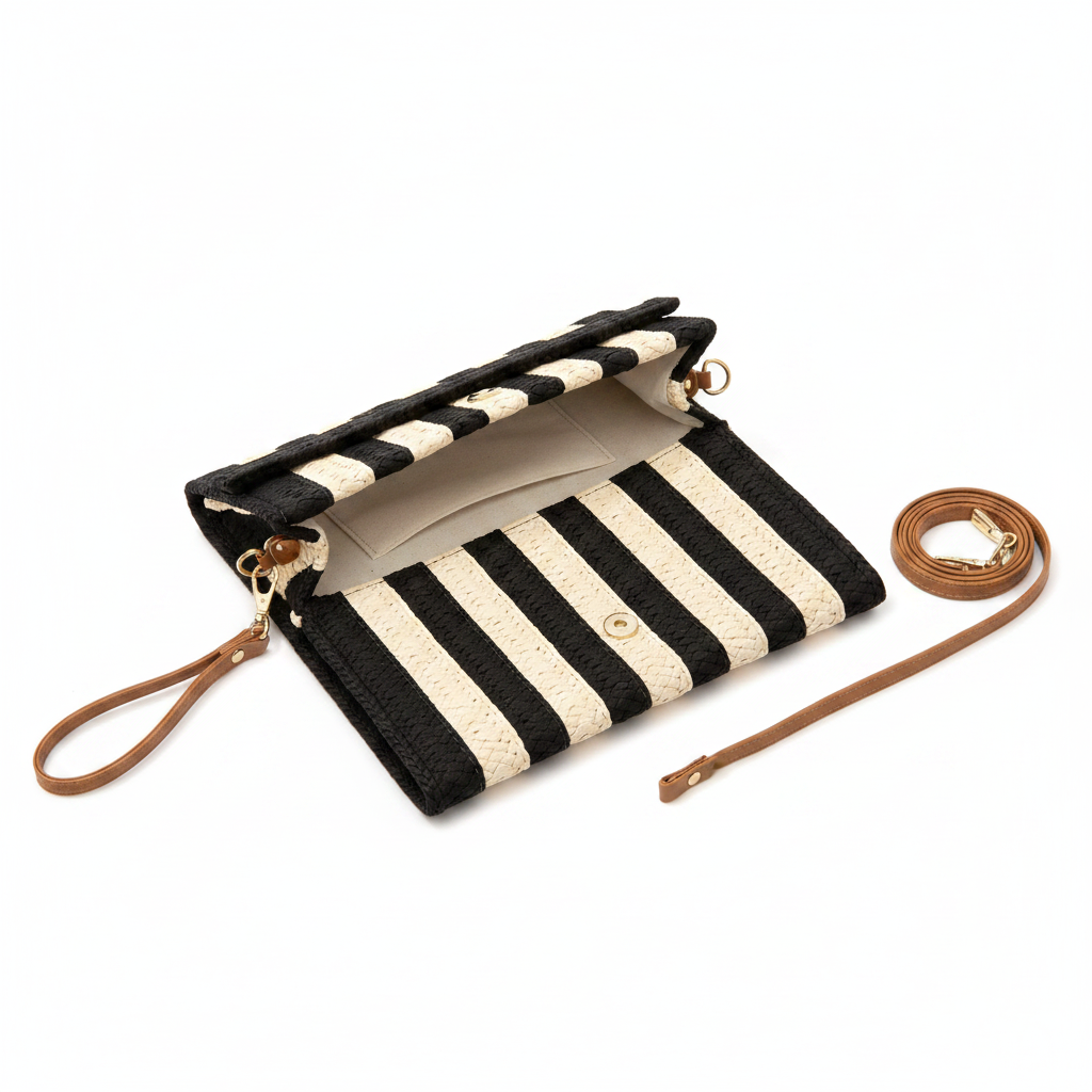 Straw Clutch - Open with Strap