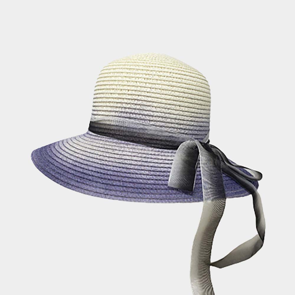Stylish Gradient Bow Detail Straw Sun Hat - Hautefull