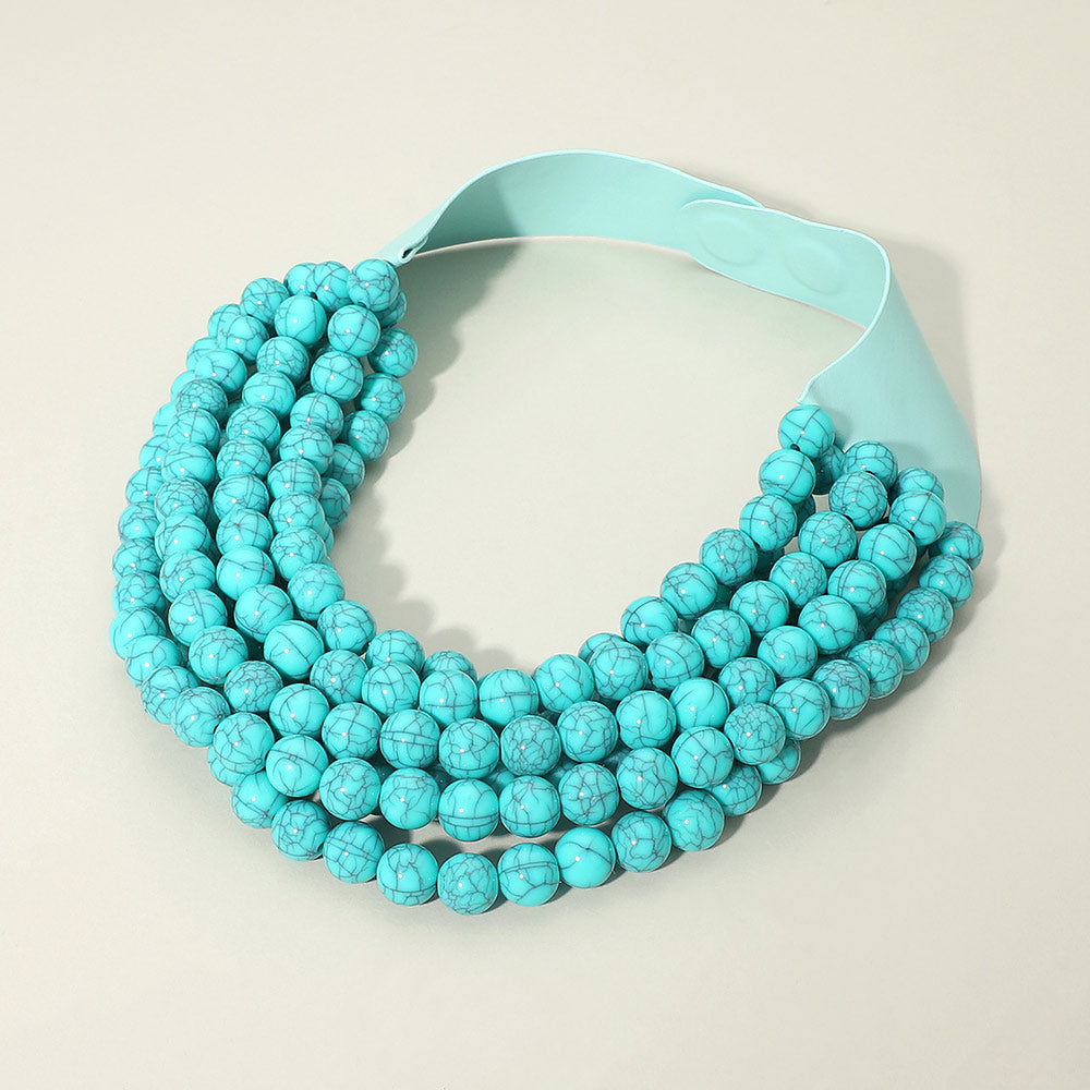 Multi Layered Beaded Faux Leather Magnetic Collar Necklace Statement Beaded Fashion Necklace