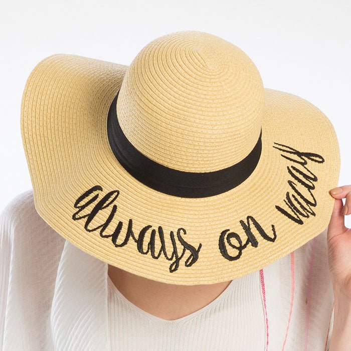 'Always on Vacay' Straw Floppy Sun Hat - Hautefull