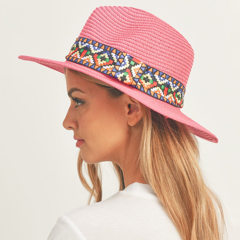Tribal Print Band Panama Hat for Women - Hautefull