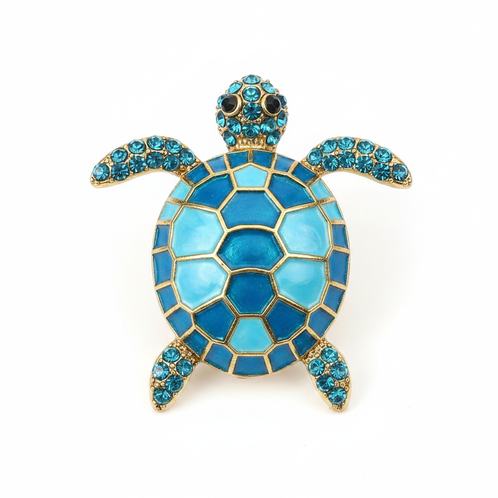 Blue sea turtle brooch - front product shot