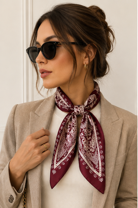 Burgundy Paisley Square Scarf for Women