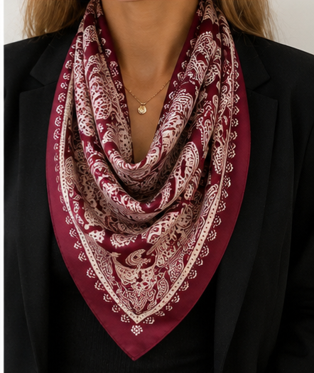 Burgundy Paisley Square Scarf for Women
