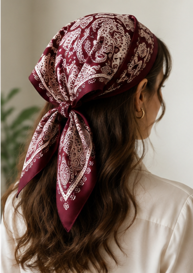 Burgundy Paisley Square Scarf for Women