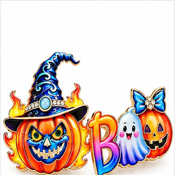 Halloween Brooch Set – Pumpkin Witch Hat & BOO Ghost Pins