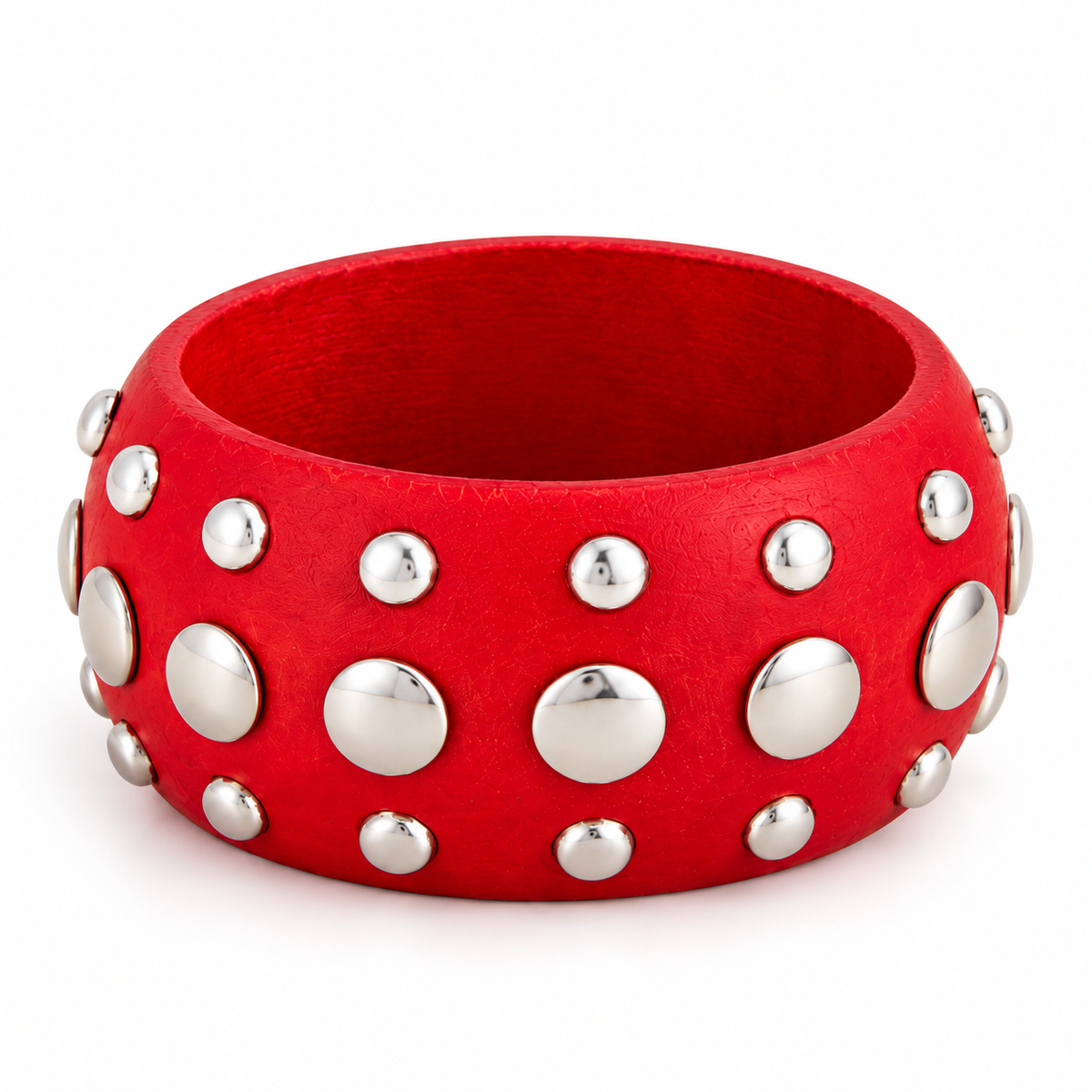 3-Piece Chunky Studded Bangle Bracelet Set in Red, Black & Brown