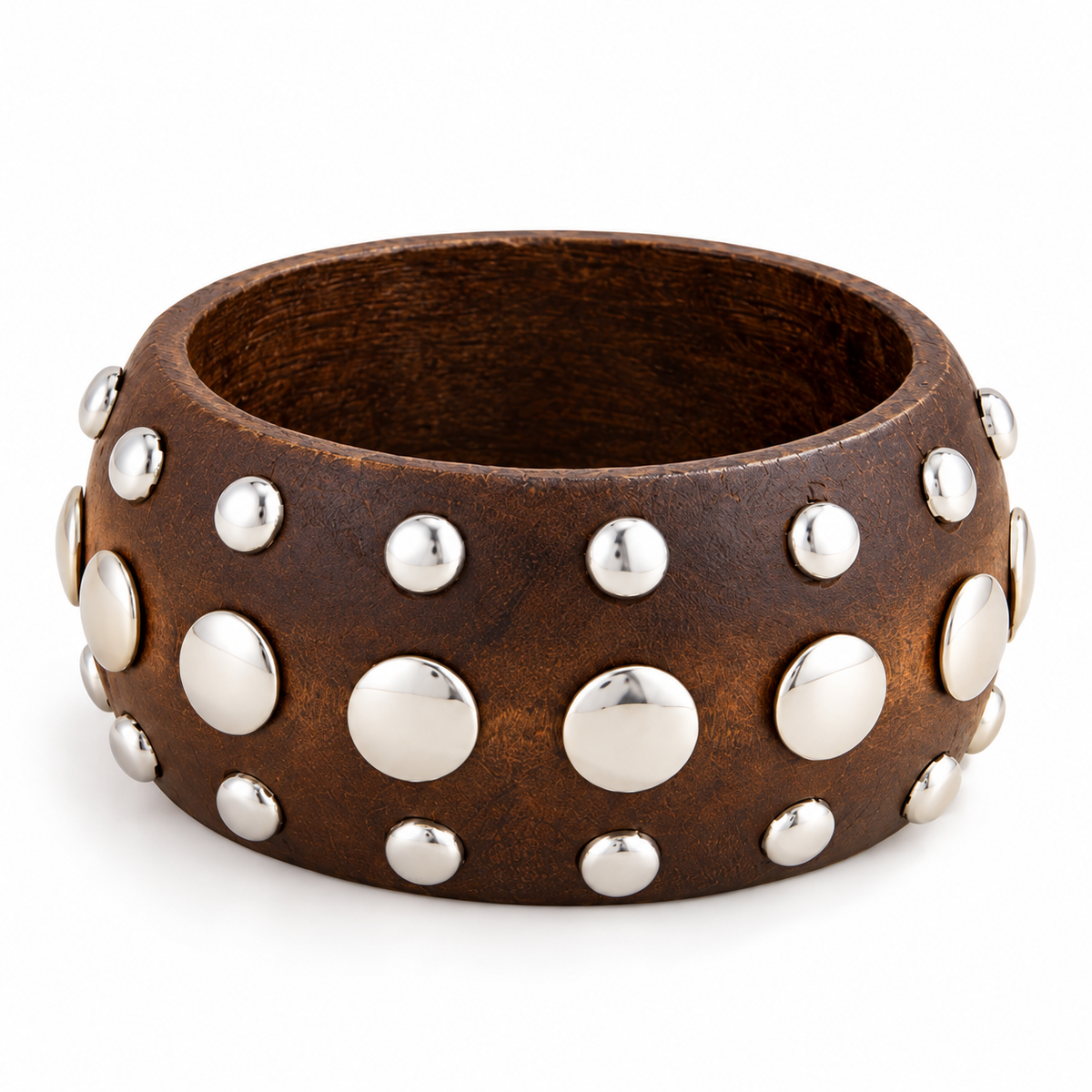 3-Piece Chunky Studded Bangle Bracelet Set in Red, Black & Brown