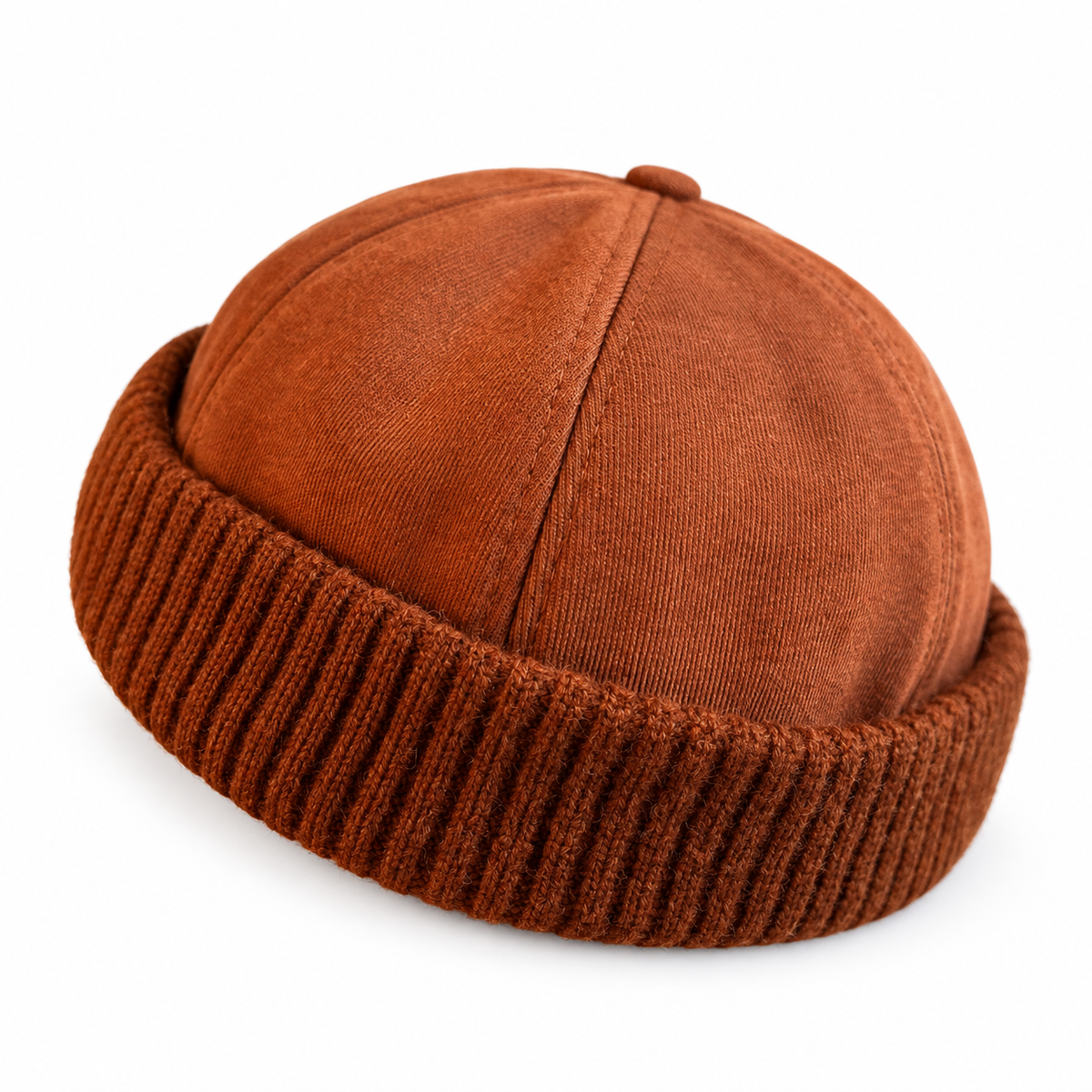 Rust Brown Docker Cap Unisex Adjustable Brimless Hat Ribbed Cuff Fisherman Style